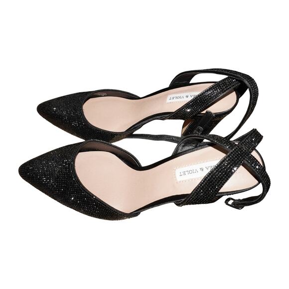 Chelsea & Violet Black Glitter Slingback Heels Women’s 9.5M Pointed Toe Pumps - Picture 2 of 9